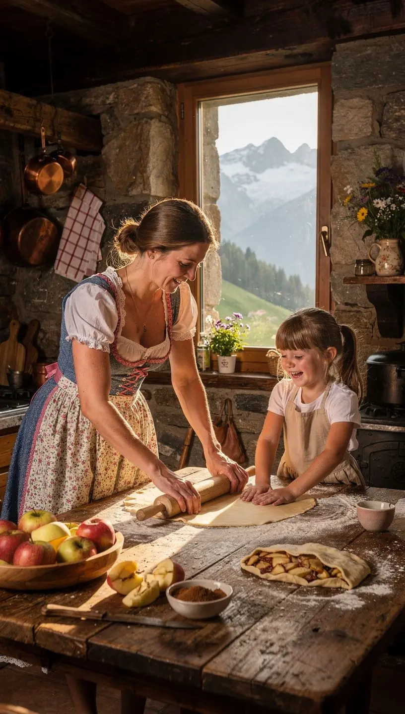 Ein traditionelles Wiener Schnitzel, serviert mit Petersilienkartoffeln und Preiselbeeren auf einem rustikalen Holzbrett.