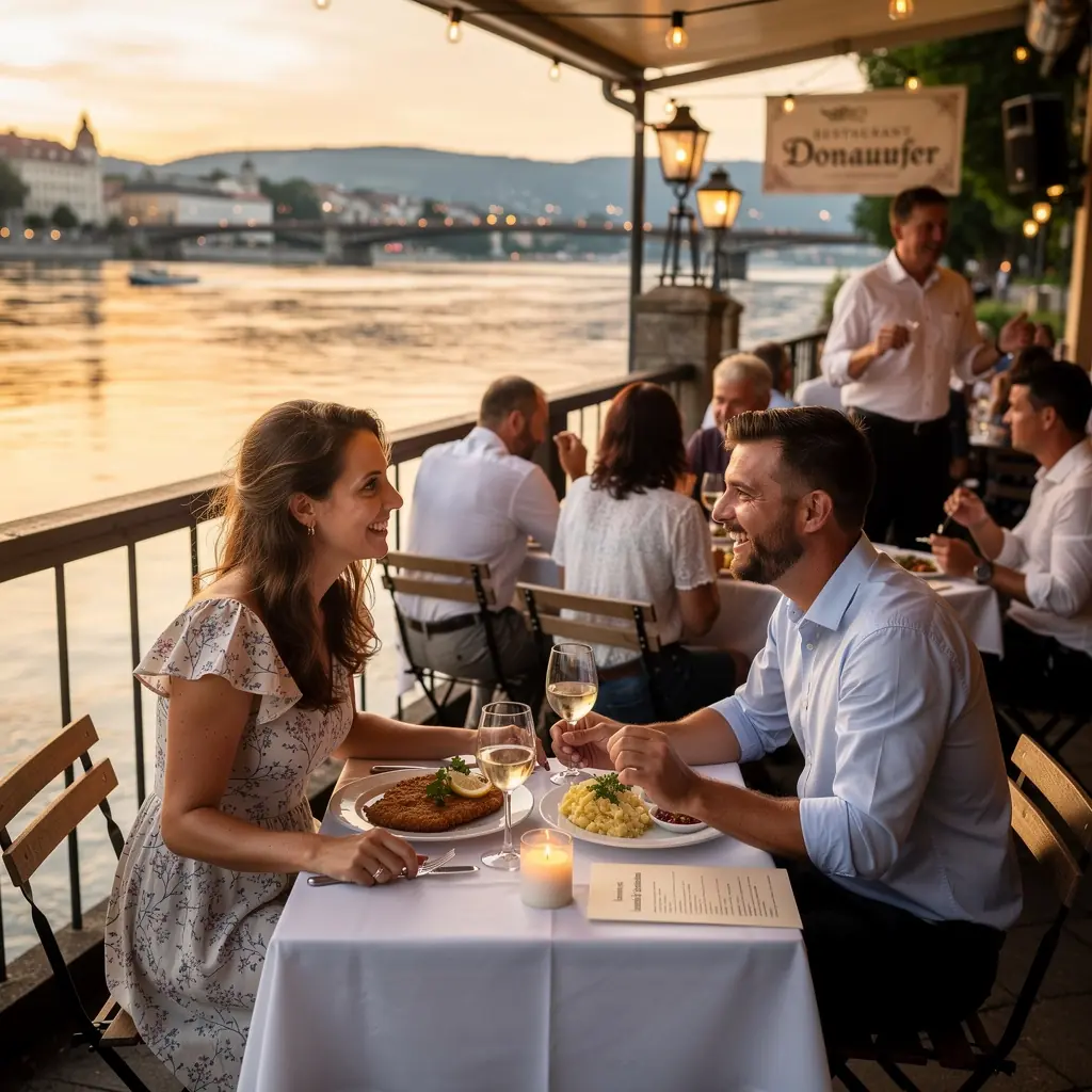 Ein Topf mit burgenländischem Gulasch, begleitet von frischem Brot.